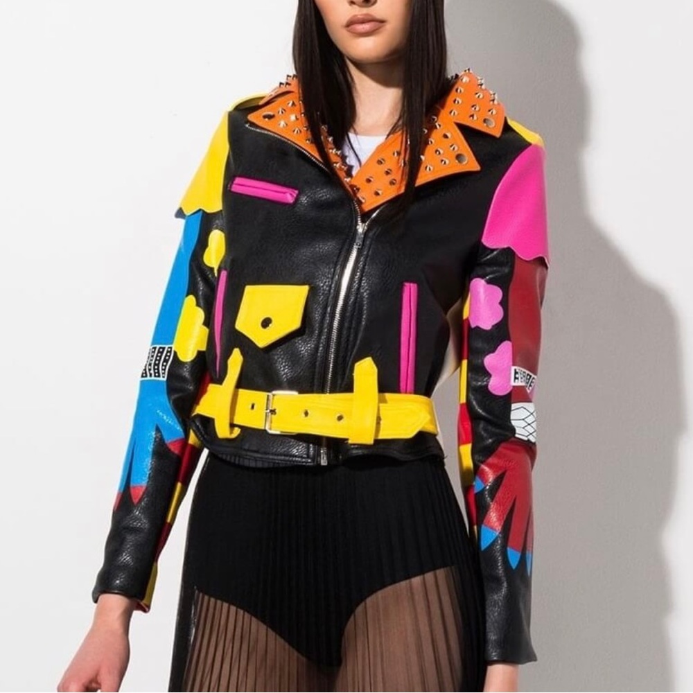 Robert Phillipe Multicolor Studded Glitter 1988 Leather Jacket Sz.XL Hardly Worn